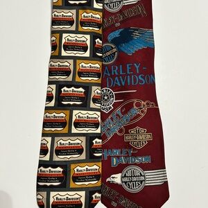 Harley-Davidson Burgundy and Beige Logo Tie Pair with Blue Accents